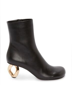 NEW JW ANDERSON Leather Ankle Boots with Gold Sculptural signature Chain Heel